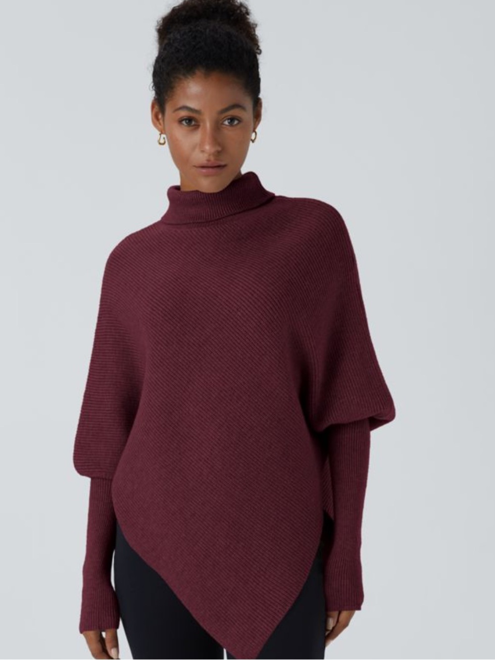 HALARA NWT High Neck Ribbed Asymmetrical Hem Work Sweater Red Violet